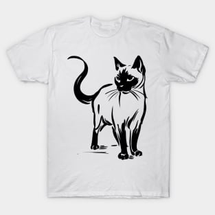 Stick figure of Siamese cat in black ink T-Shirt